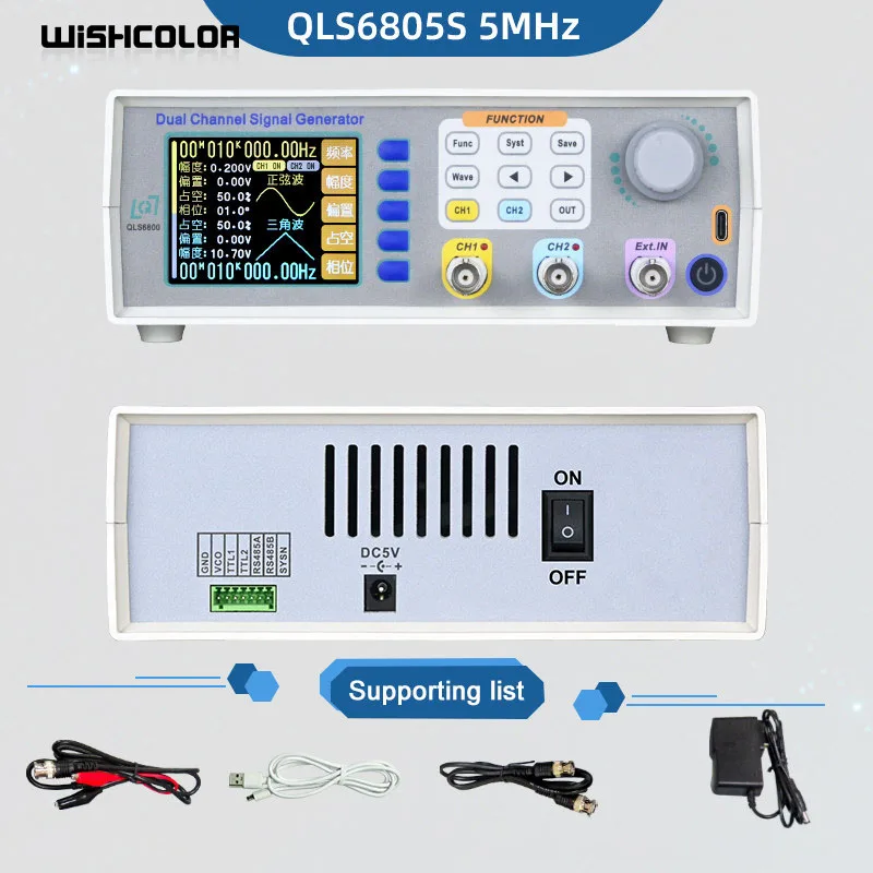 Wishcolor DC5V Dual Channel Arbitrary Waveform DDS Function Signal Generator with 2.8-inch TFT Display