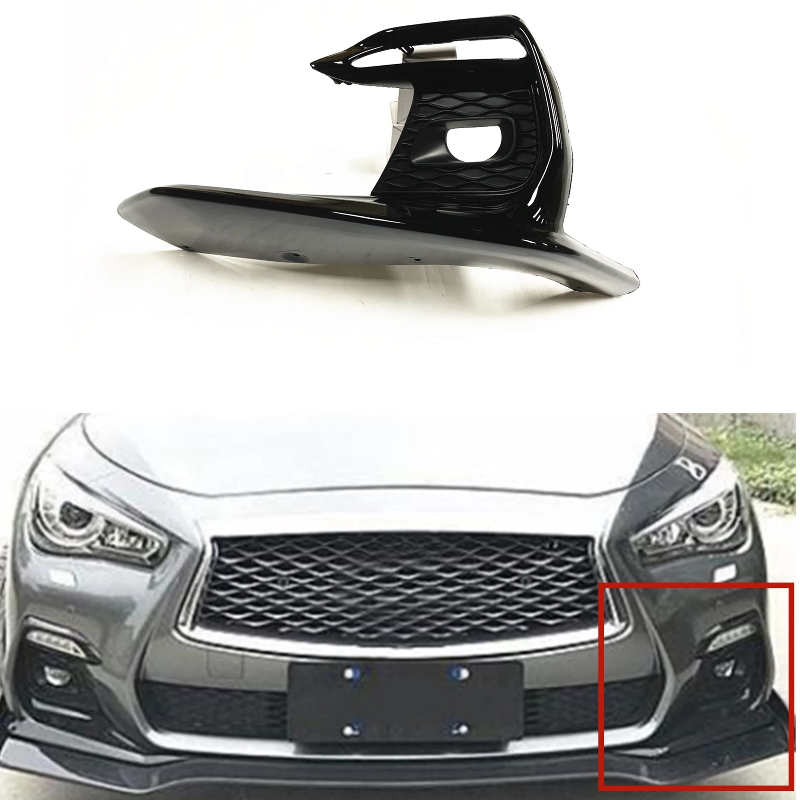 

Front Bumper Fog Light Cover Grill For Infiniti Q50 2018 2019 2020 Sport Model Side Air Vent Intake Hood Lamp Grille Bezel Frame