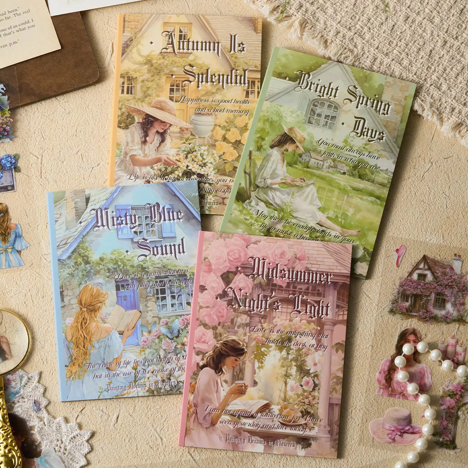 JCAC 20pcs/bag PET Sticker Book, Floral Dreamscape Series, Character-Themed Journal & Phone Back Card Decals Sticker Book