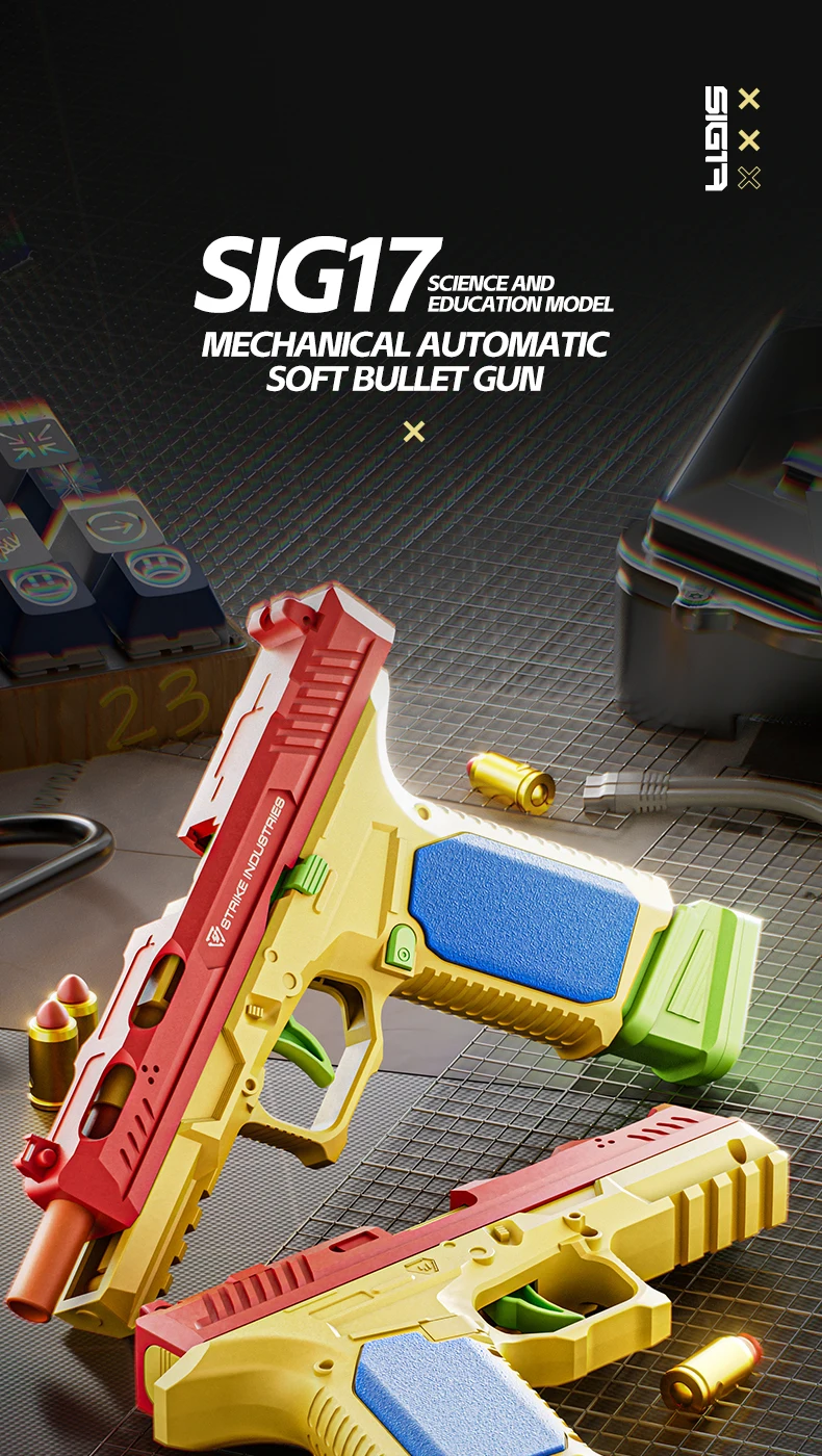 SIG17 Kontinuierlich Feuernde Baustein-Spielzeugpistole mit Hülsenauswurf, Airsoft-Blowback-Pistole mit Leerlauffunktion für Outdoor-CS-Schießspiele – Detail 1