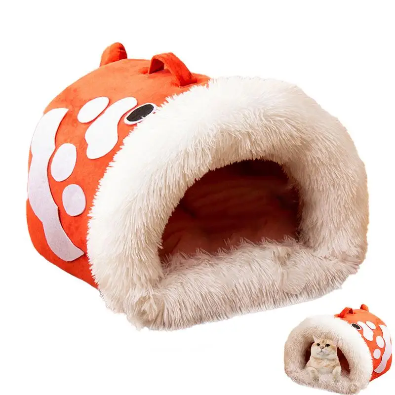 Cozy Cat Bed Plush Cat Nest With Fish Shape Handle Winter Kitten Cuddler Thickened Self-Warming Cat Beds Furniture For Indoor