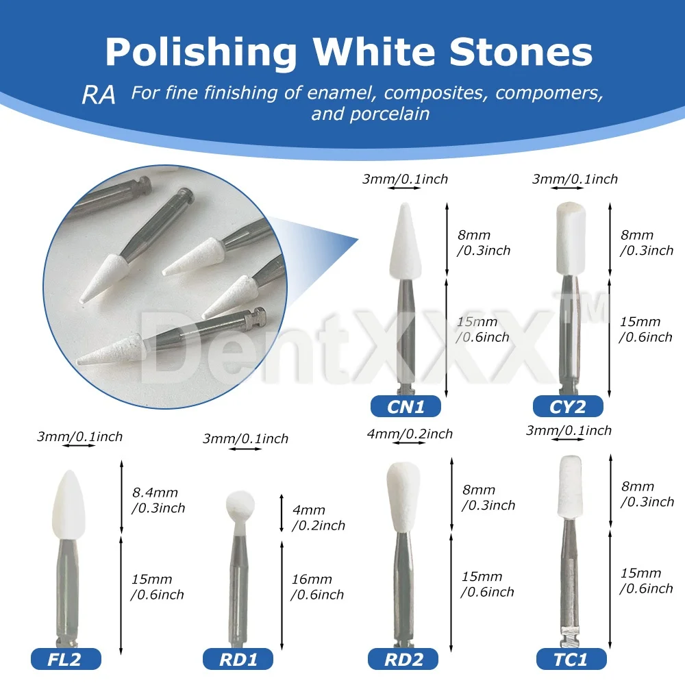 

12PCS White Stone Polisher Grinders Set 2.35mm Shank Low Speed Contouring Shaping Polishing Tools