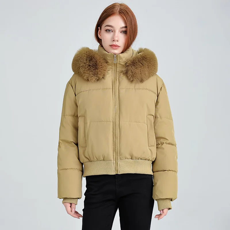 

Women's Winter Tops Jacket Cotton Coat Hooded Hair Collar Zipper Solid Color Short Warm Thickened Vintage Simple Niche Versatile