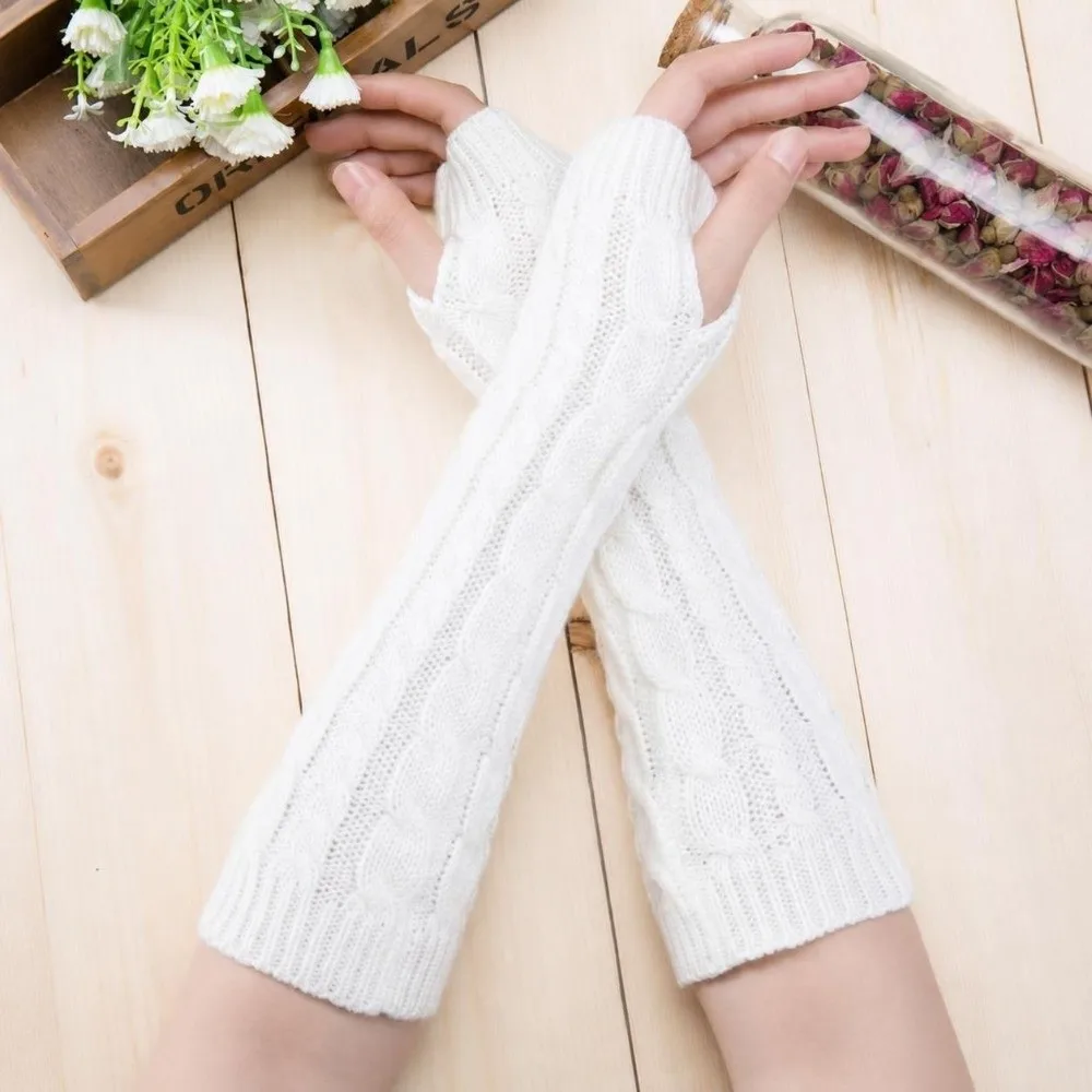 Fingerless Arm Sleeves Gloves Knitted Twists Decorative Pattern Arm Sleeve Gloves Warm Soft Material Lolita Gloves Winter