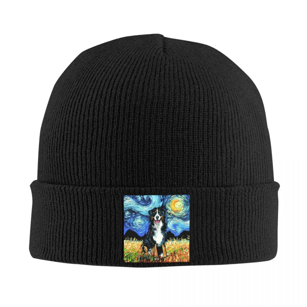 Custom Starry Night Bernese Mountain Dog Skullies Beanies Caps Unisex Winter Warm Knitted Hat Street Adult Pet Puppy Bonnet Hats