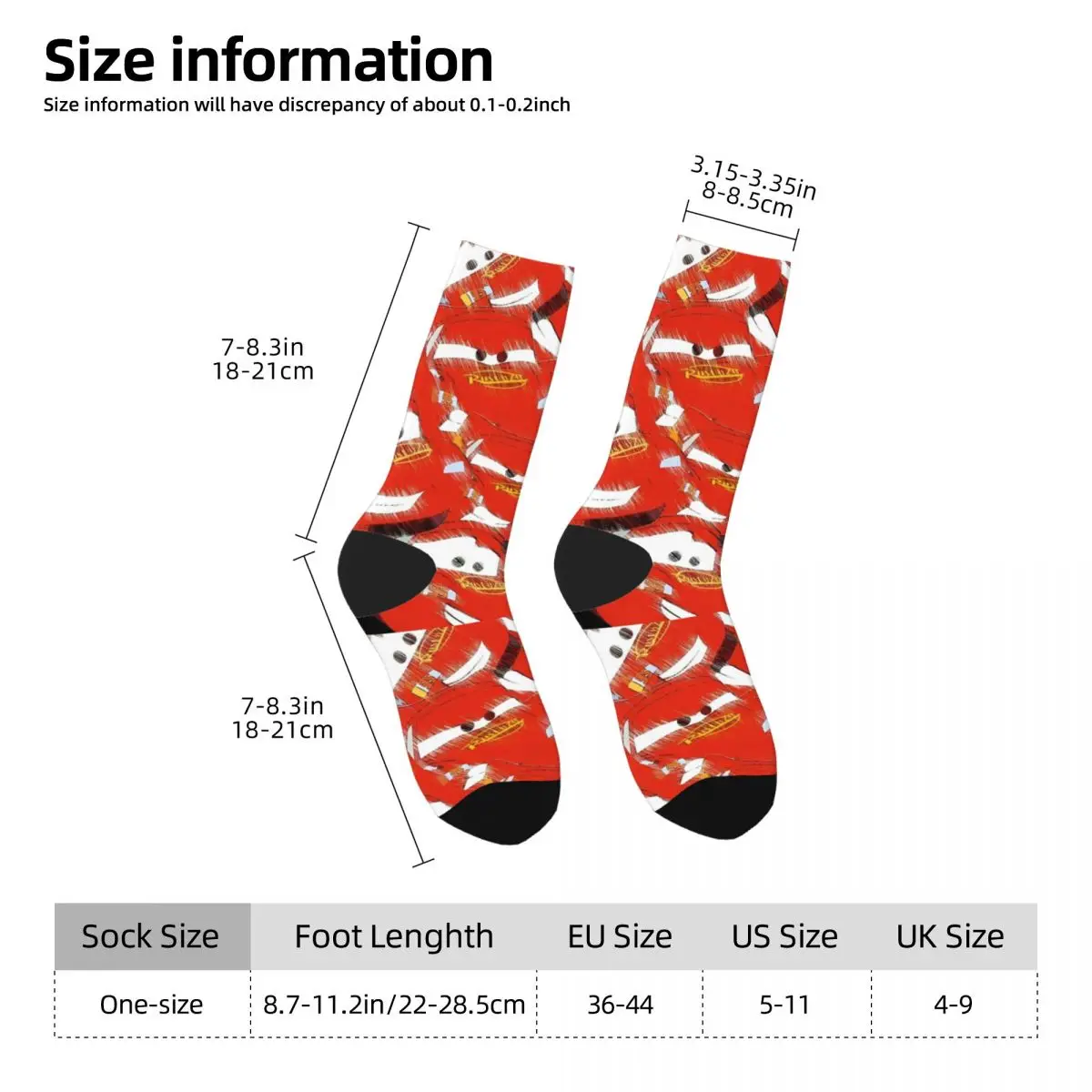 Kawaii Girls Boys Lightning Mcqueen Design Socks Merch Skateboard Socks Warm Wonderful Gifts