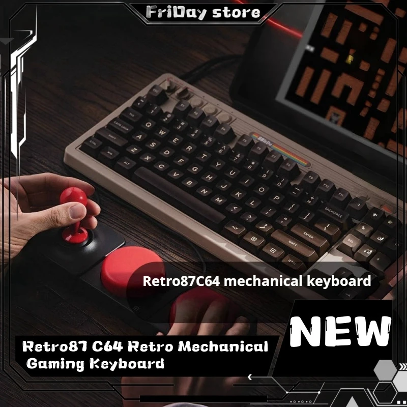 Retro87 C64 Retro Mechanical Game Keyboard Wireless Connection Bluetooth The Third Mock Examination 87 Key With Rocker Grounded