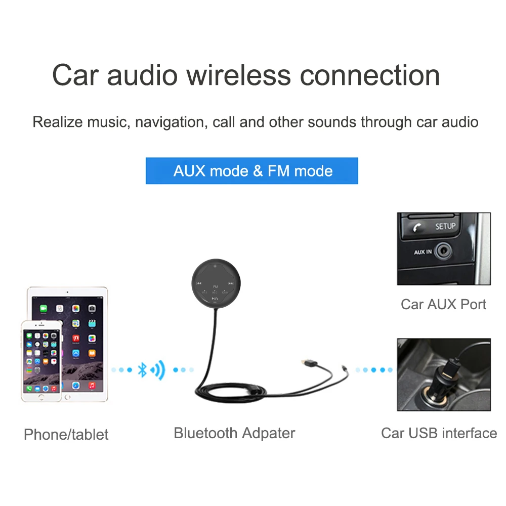 JINSERTA Car Bluetooth FM Transmitter AUX Automobile Hands-free Audio Receiver Car Kit A2DP Music Player
