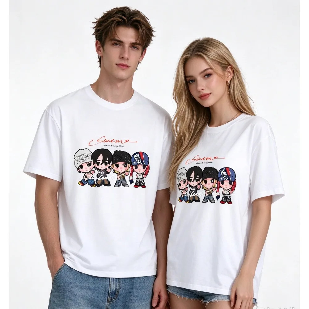 Men's Combination Pattern T-shirt Kpop Fashion Retro Shirt Summer Male and Female Fan Concert Label Casual Daily T-shirt