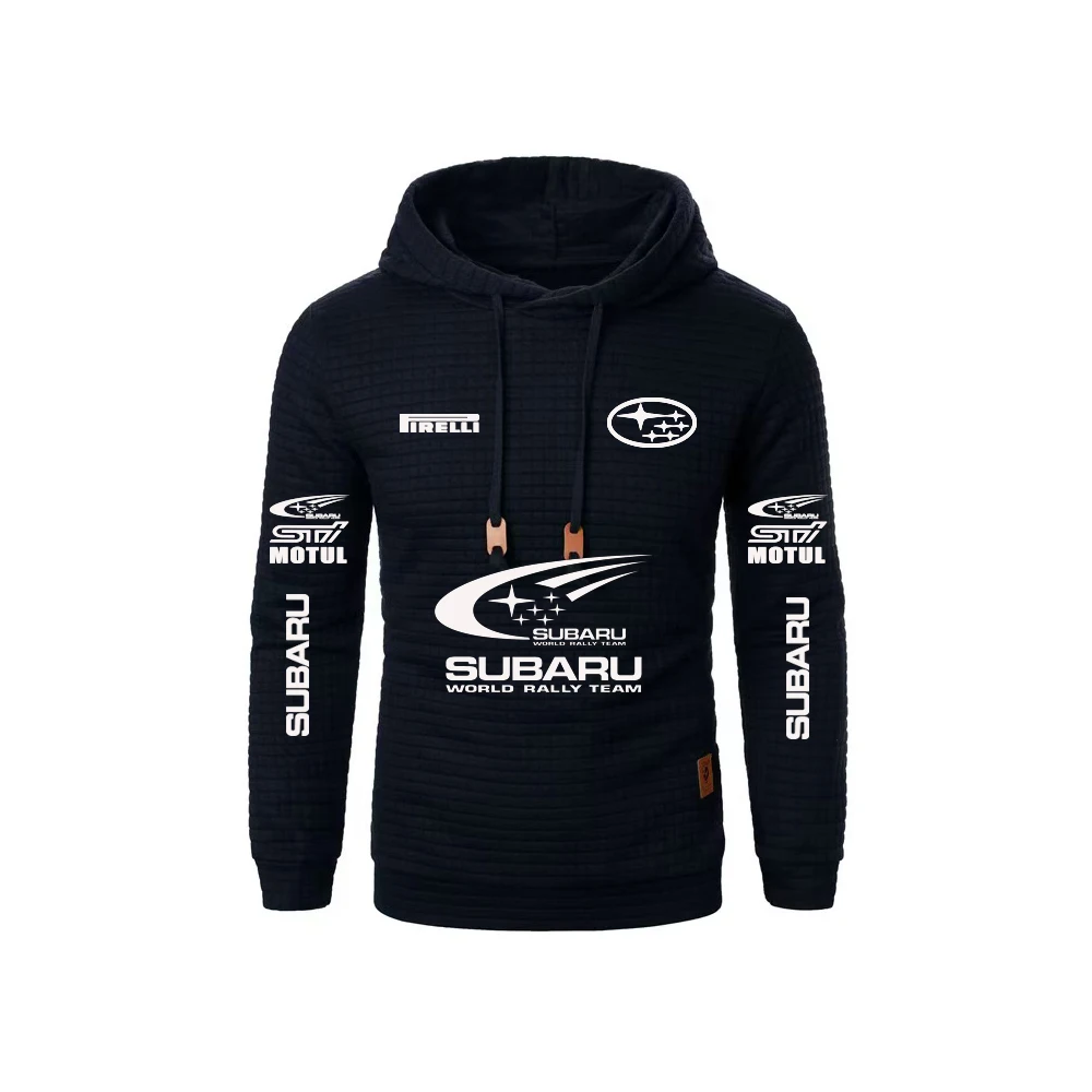 

Casual sportswear, men's checkered design and shoelaces, SUBARU embossed hooded sweater, men's jacquard knitted sweater, long sl