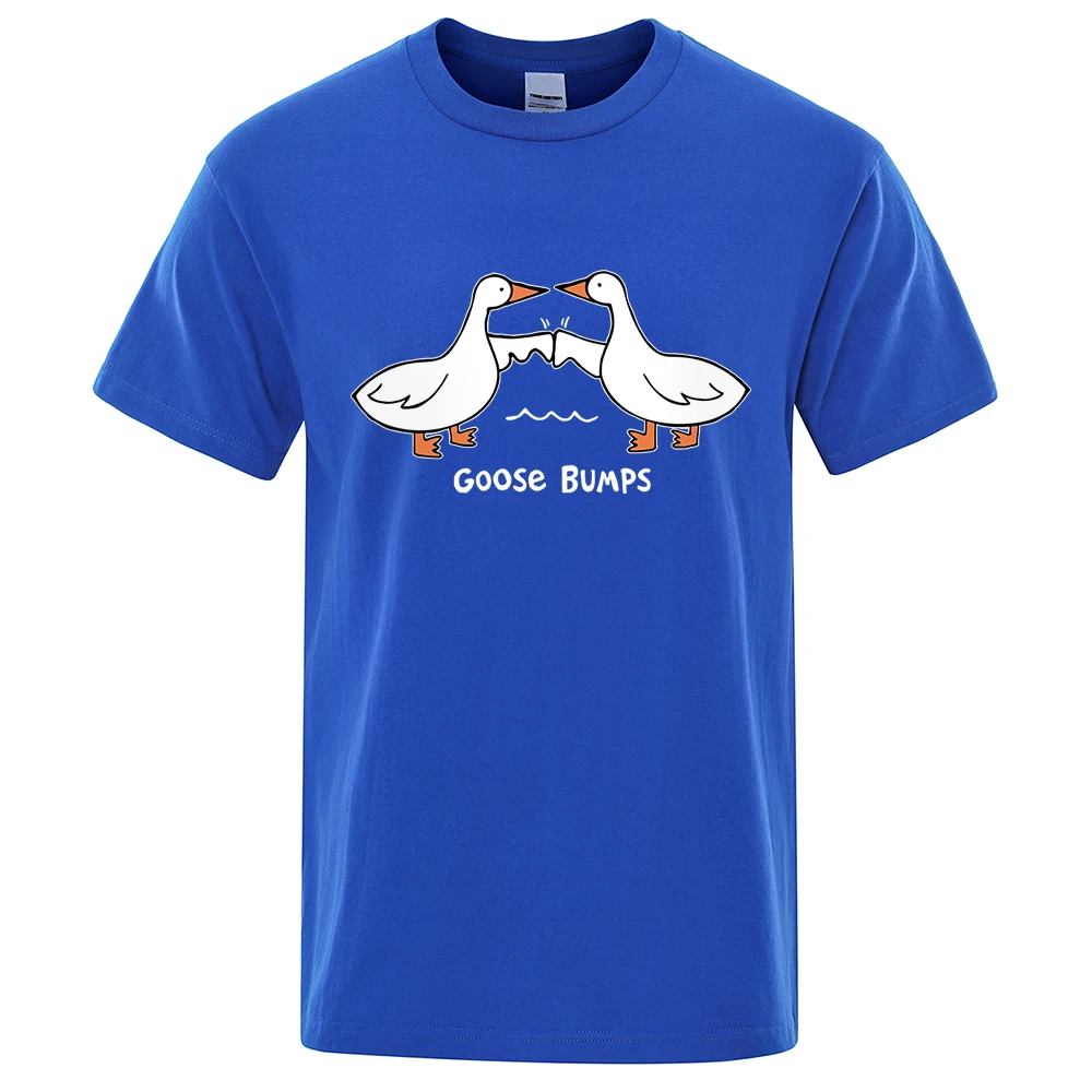 2 Goose Bumps White Duck Print Male Clothes High Quality Oversize T-Shirts Breathable T-Shirt Hip Hop Cotton Tees Street Couple