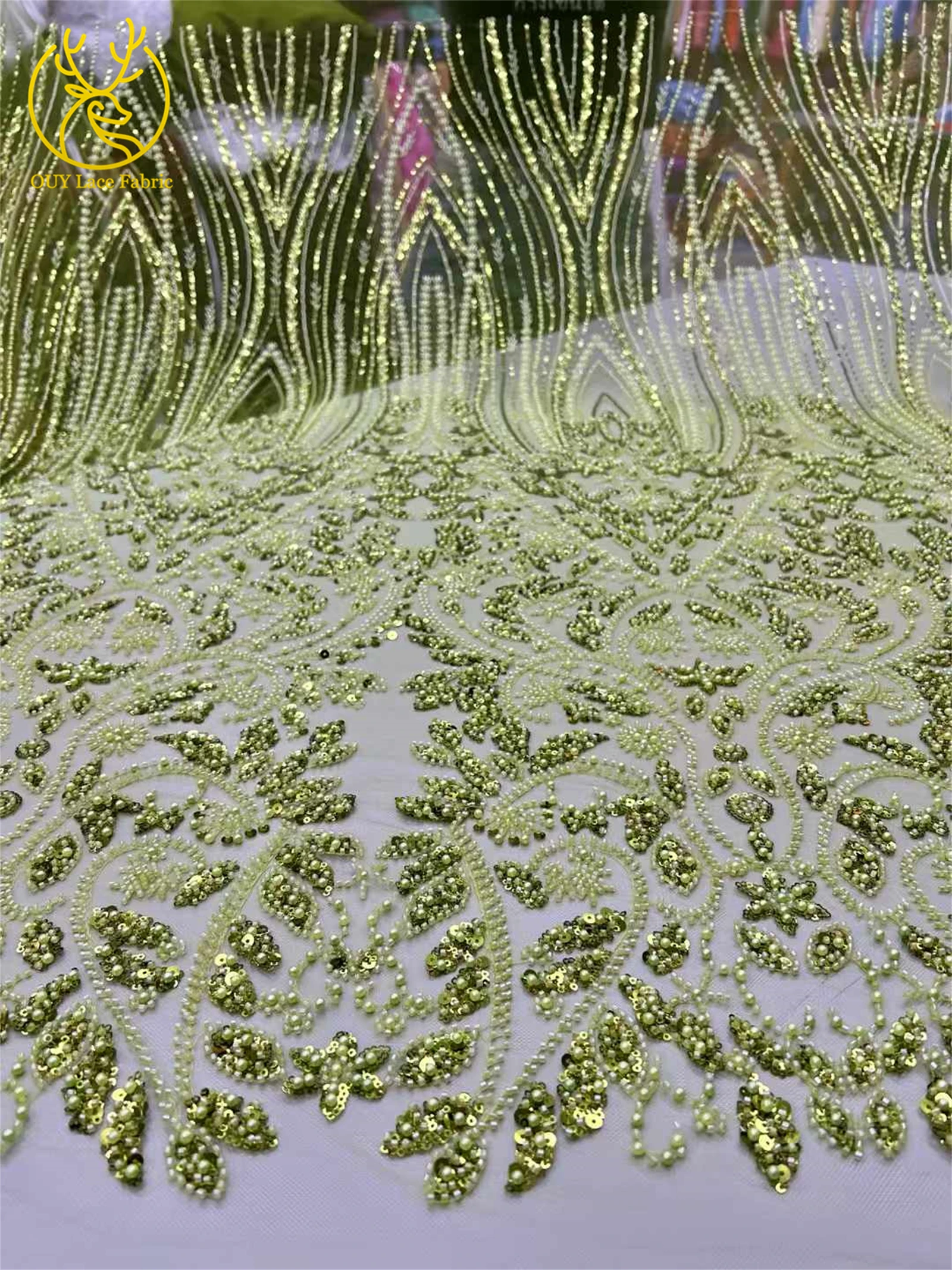 Tessuto di pizzo tulle con perline africane verdi 2025 Pizzo di tulle di maglia di paillettes francesi nigeriane di lusso di alta qualità per il cucito di abiti da festa