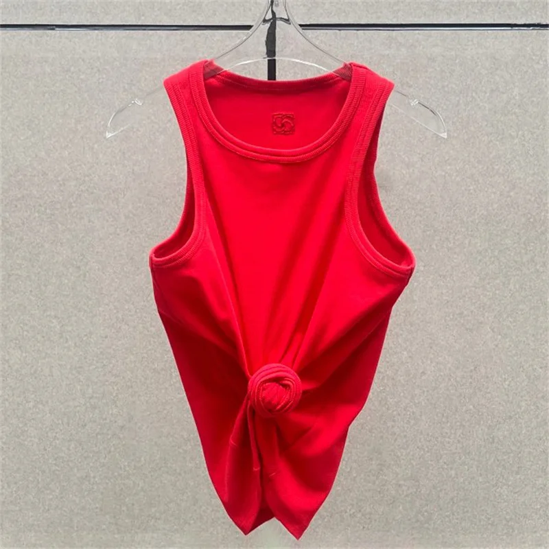 

Women's vest New elastic knitted slim fit sleeveless top for summer 2025 pure cotton T-shirt round neck Tank top Crop top corset
