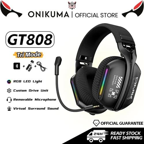 Imagen 1 del producto ONIKUMA Auriculares inalámbricos para juegos: 2,4G/con cable/Bluetooth 3 modos, micrófono HD flexible, almohadillas suaves para los oídos, sonido envolvente para PC/PS4/5