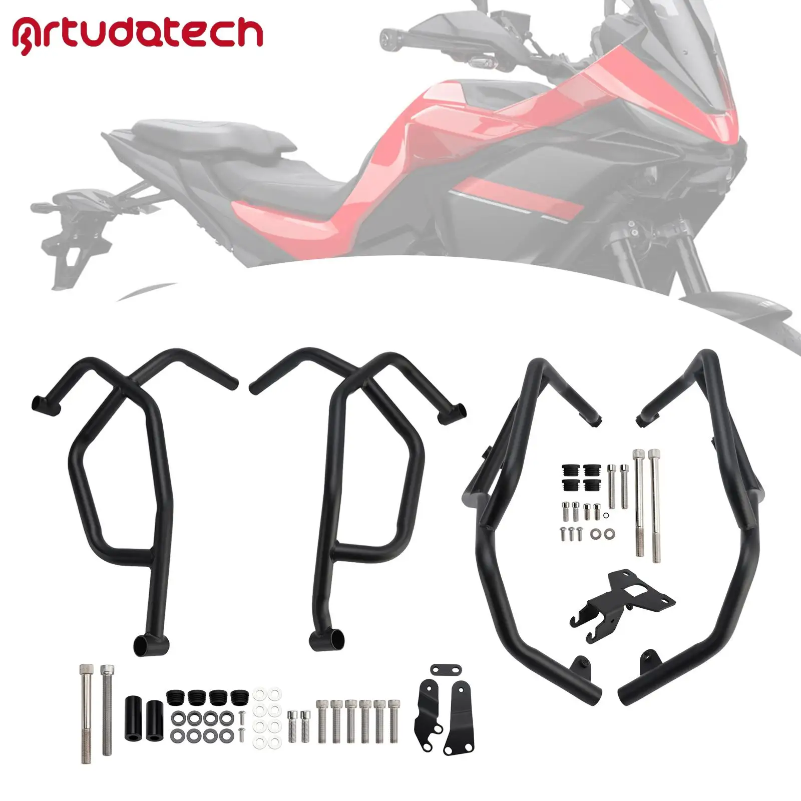 Artudatech Lower / Upper+Lower Engine Guard Frame Crash Bar Kit Black For Yamaha Tracer 7 2021-2025