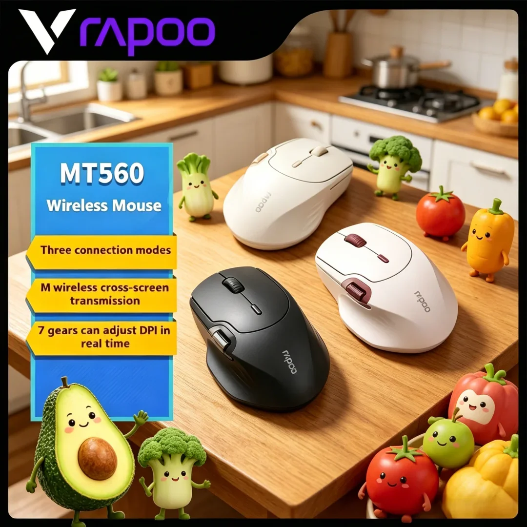 Rapoo MT560 Mouse 3mode Wireless Mice Niche Ergonomic Hall Magnetic Induction Knob Cross Screen Dazzling Delicate Lightweight