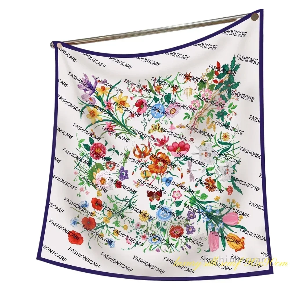 

1PCModern Fashion Twill Silk Tulip Plant Flower Ladies Sunscreen Shawl Large Square Scarf Scarf Silk Scarf Wholesale