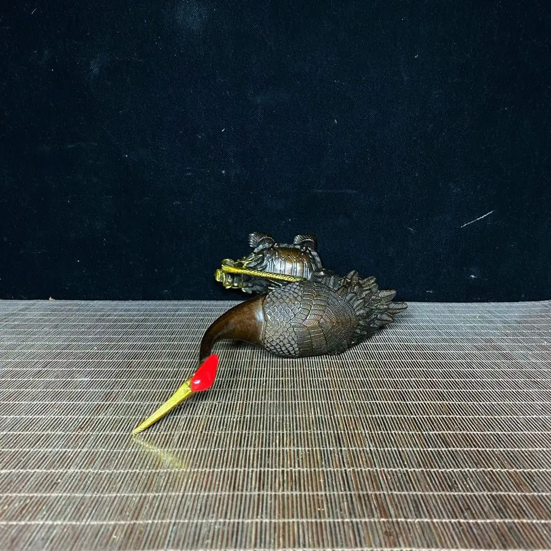 Gilded & Color-Painted Solid Copper Ornament of Turtle and Crane (Symbolizing Longevity)