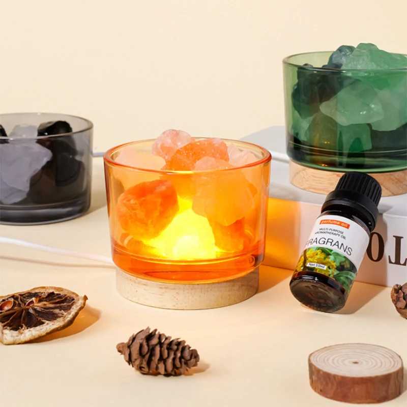 USB Essential Oil Diffuser with Natural Crystal Rocks, LED Passive Diffuser with Healing Crystals, Fragrant Incense Decor Lamp