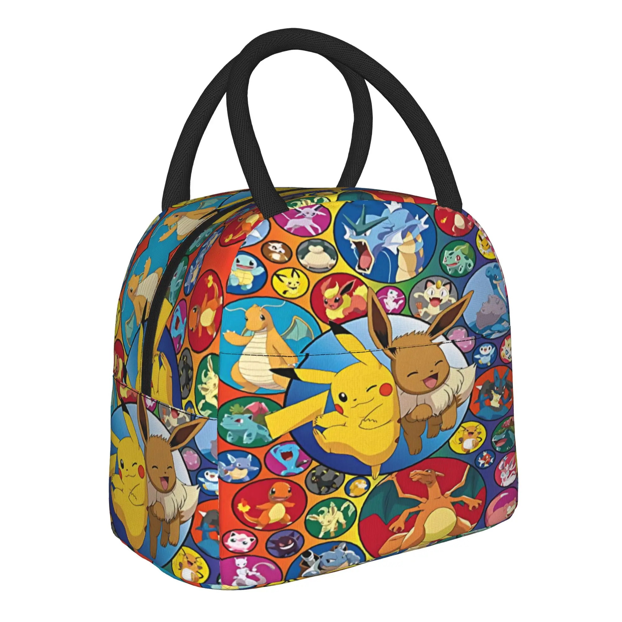 Pokemon Print Pikachu Eevee Collage Handbag Insulated Lunch Bag Meal Pack Rice Bag  bolsa Student Bento Lunch Handbag Insulation