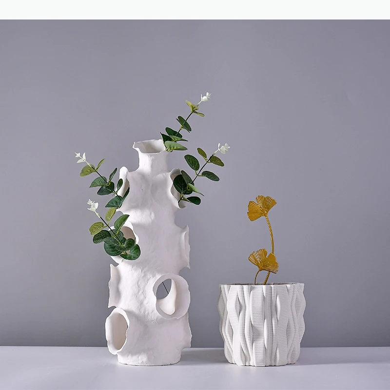 Keramik Handwerk Blumenvase Stereoskopisch Umarmen Streifen Blumenarrangement Zubehör Home Dekoration Zubehör