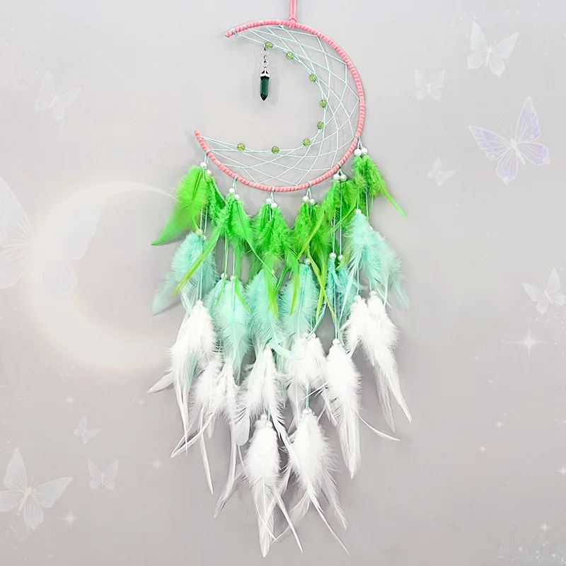 Moon Feathers Dream Catcher Window Hangings Handmade Wind Chimes Wall Pendants Bedroom Decorations for Girls Birthday Gifts