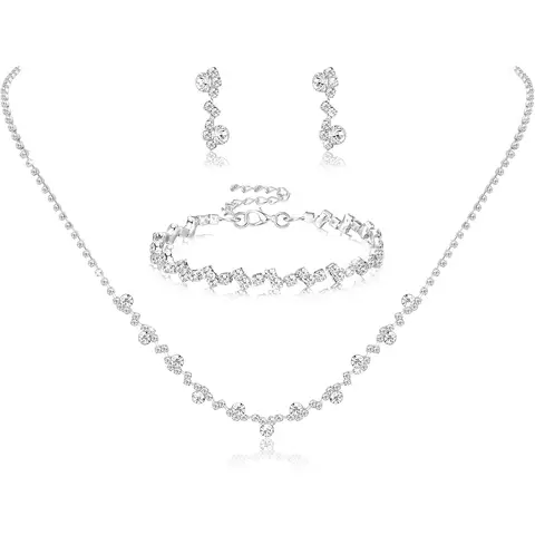 Bridal Wedding Jewelry Set Necklace Bracelet Dangle Earrings Set for Bride Bridesmaid Necklace Prom Costume Jewelry Accessories