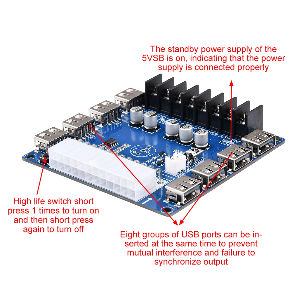 Scheda di sblocco dell\'alimentatore ATX a 24 pin e Kit di custodia in acrilico adattatore del modulo supporto del connettore di alimentazione