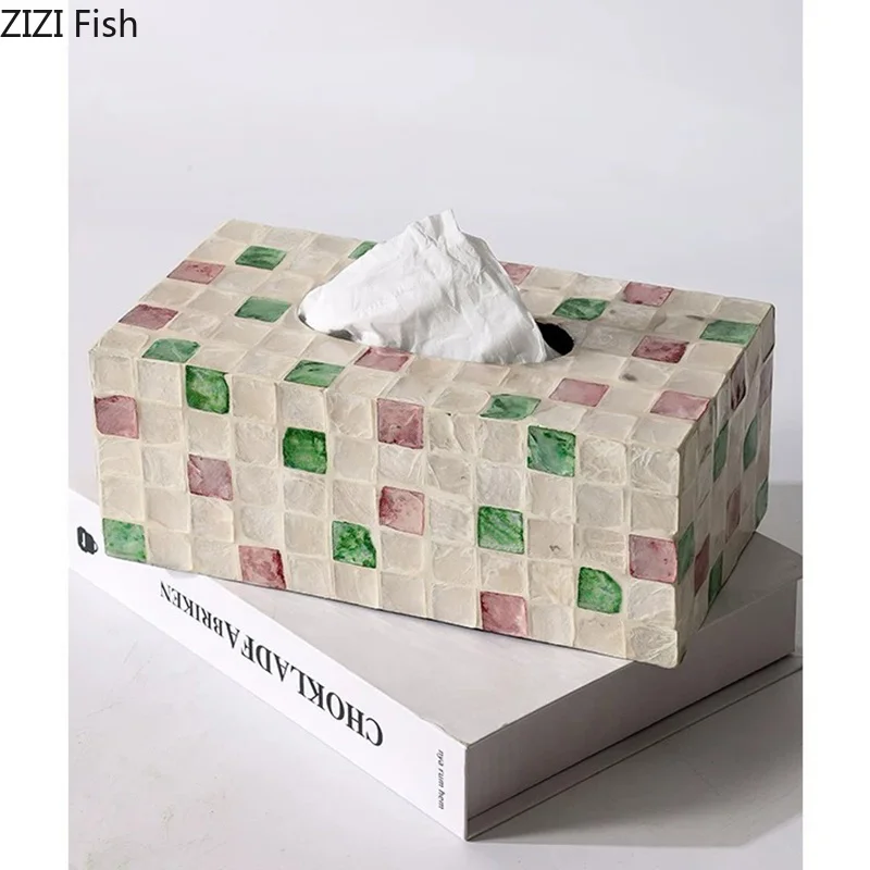 Colorful Shell Collage Tissue Box Dining Table Napkin Holder Paper Towels Creative Tissue Boxes Pull Out Paper Towel Case