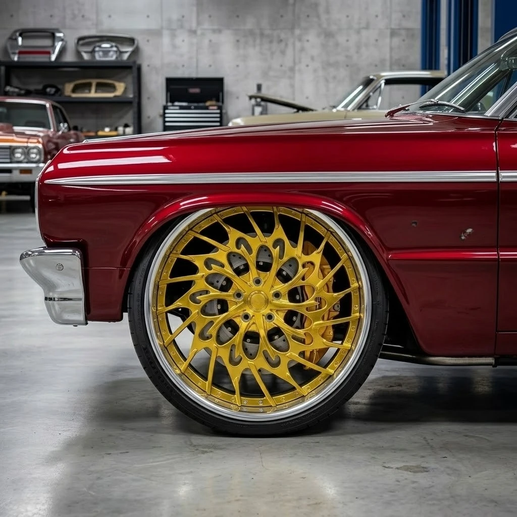 

Bku Forged 2 Piece Wheel for Chevy impala Cadillac Skylark Fleetwood 24 26 Inch Custom Lowrider Rims Polished Gold Alloy Wheels