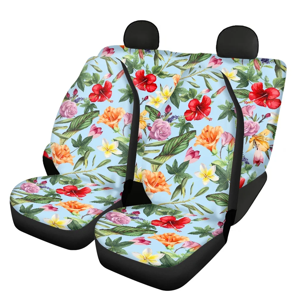 INSTANTARTS Hawaiian Tropical Hibiscus Design Fashion Set of 4 Front and Rear car Seat Covers Universal Fit Auto Seat Protector