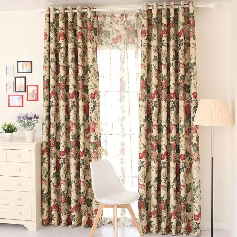 American Style Printed Pastoral Curtains for Living Room Bedroom Bay Window European Style Curtains Window Screen