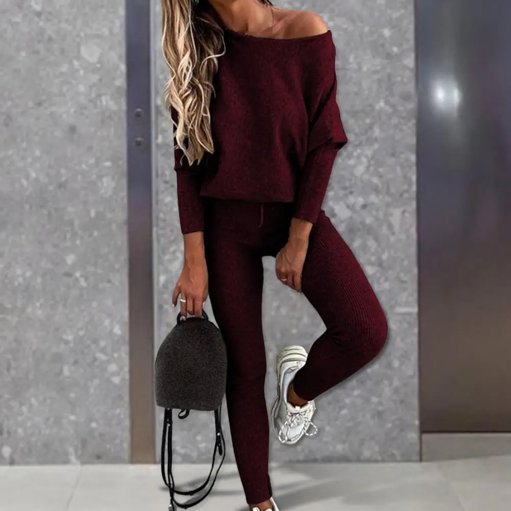 2Pcs/Set Fitness Trendy Women Tracksuit Round Neck Sweatshirt Blouse Drawstring Pants Set Female Pullover Sweatpants Sports Suit