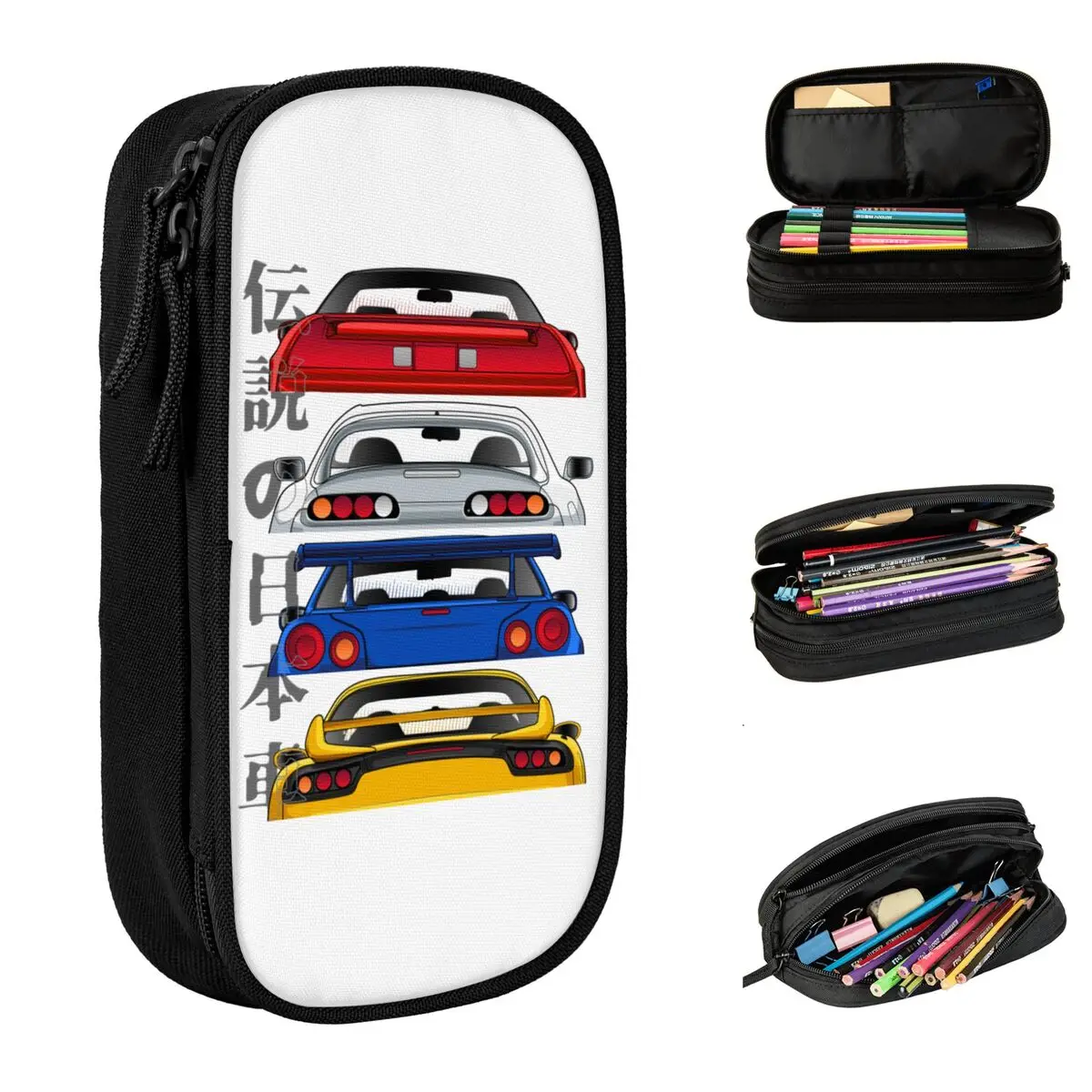 JDM Legends Pencil Cases Car Styling Pencilcases Pen Holder Kids Large Storage Bag Students School Zipper Stationery