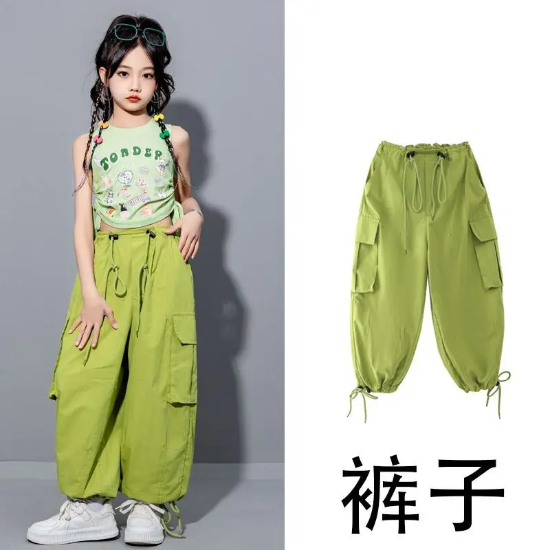 Girls Cargo Pants Kids Hip Hop Joggers Pants Teenage Straight Trousers High Waist Vintage Casual Streetwear Baggy Pants 5-14Y