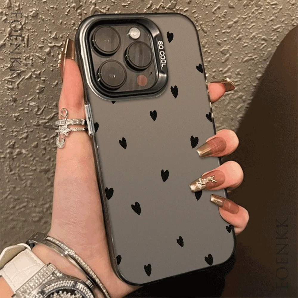 Black Love Heart Laser Matte Hard Phone Case For Samsung Galaxy S25 S24 Ultra S23 S22 S21 S20 Ultra Plus FE A25 A35 A55 5G Cover