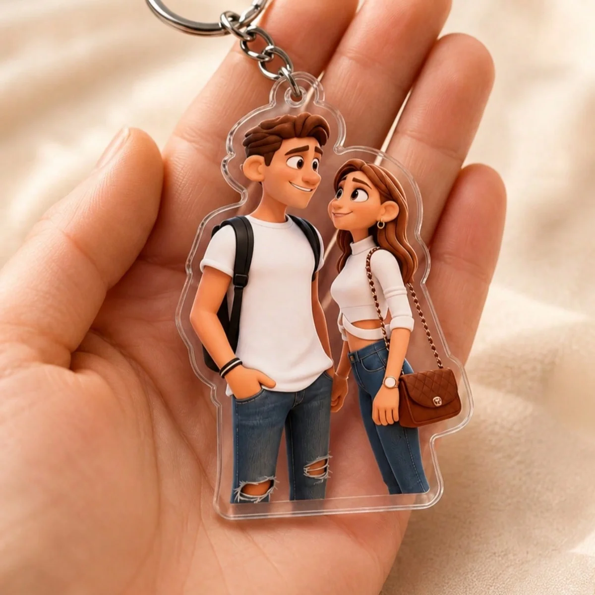 Customizable Acrylic Keychains Featuring Photo-to-Anime Style Portraits, Unique Design, and High Quality.