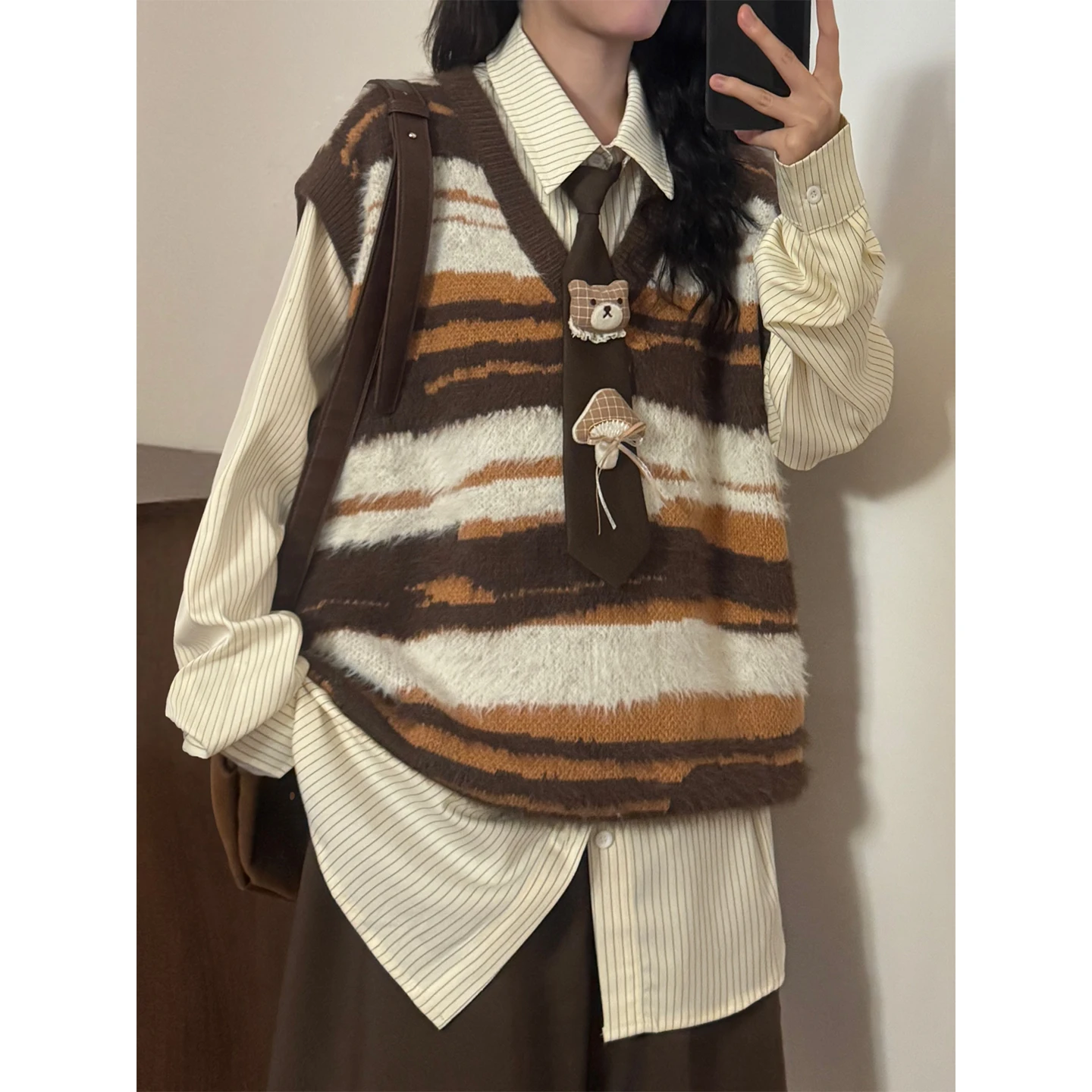 American Retro V-neck Knitted Vest Women's Autumn Fair Isle Versatile Layering Vest Eco-friendly Eco-friendly Solo2026