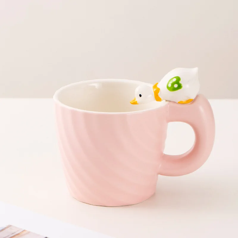 Ins Cute Duck Ceramic Cup Creative High Beauty Coffee Mug High Temperature Resistant Small Fresh Kawaii Cups Milk Breakfast Mugs