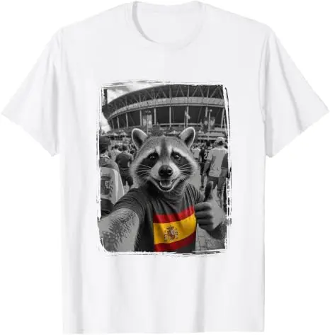 Spanische Flagge Waschbär-Selfie Lustiges Spanien Patriotisches T-Shirt Y2k Waschbär-Selfie im Stadion mit Spanien-Landesflaggen-Grafik-T-Shirt – Detail 11
