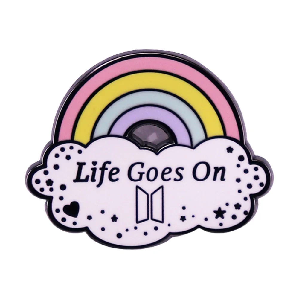 LIFE GOES ON Hard Enamel Pin Rainbow Cloud Metal Badge Colorful Brooch for Jewelry Accessory Motivational Quotes Series