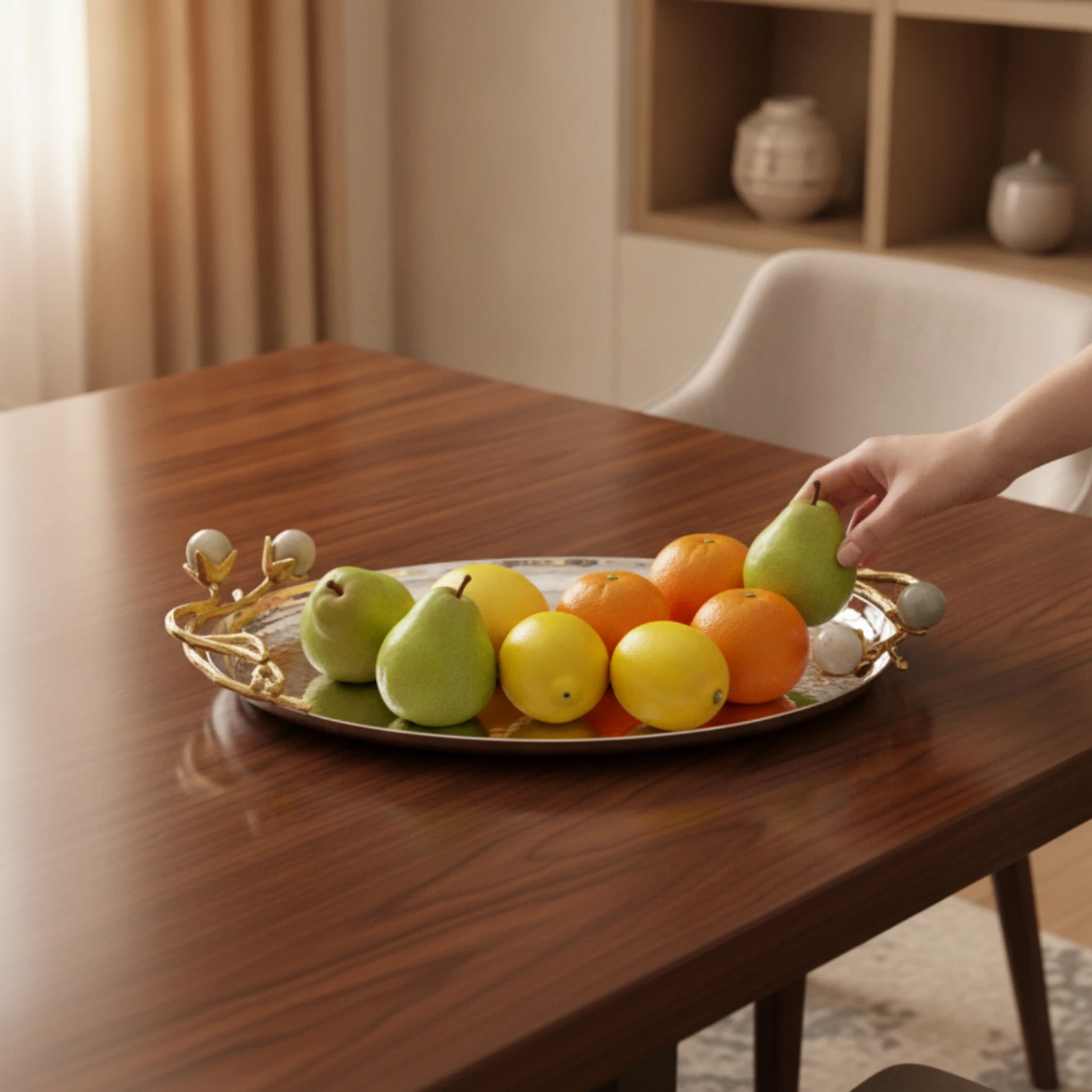 Decorative Tray with Branch Handles Elegant Decorative Serving Tray Modern Floral for Home Decorators, Dining Table, Living Room