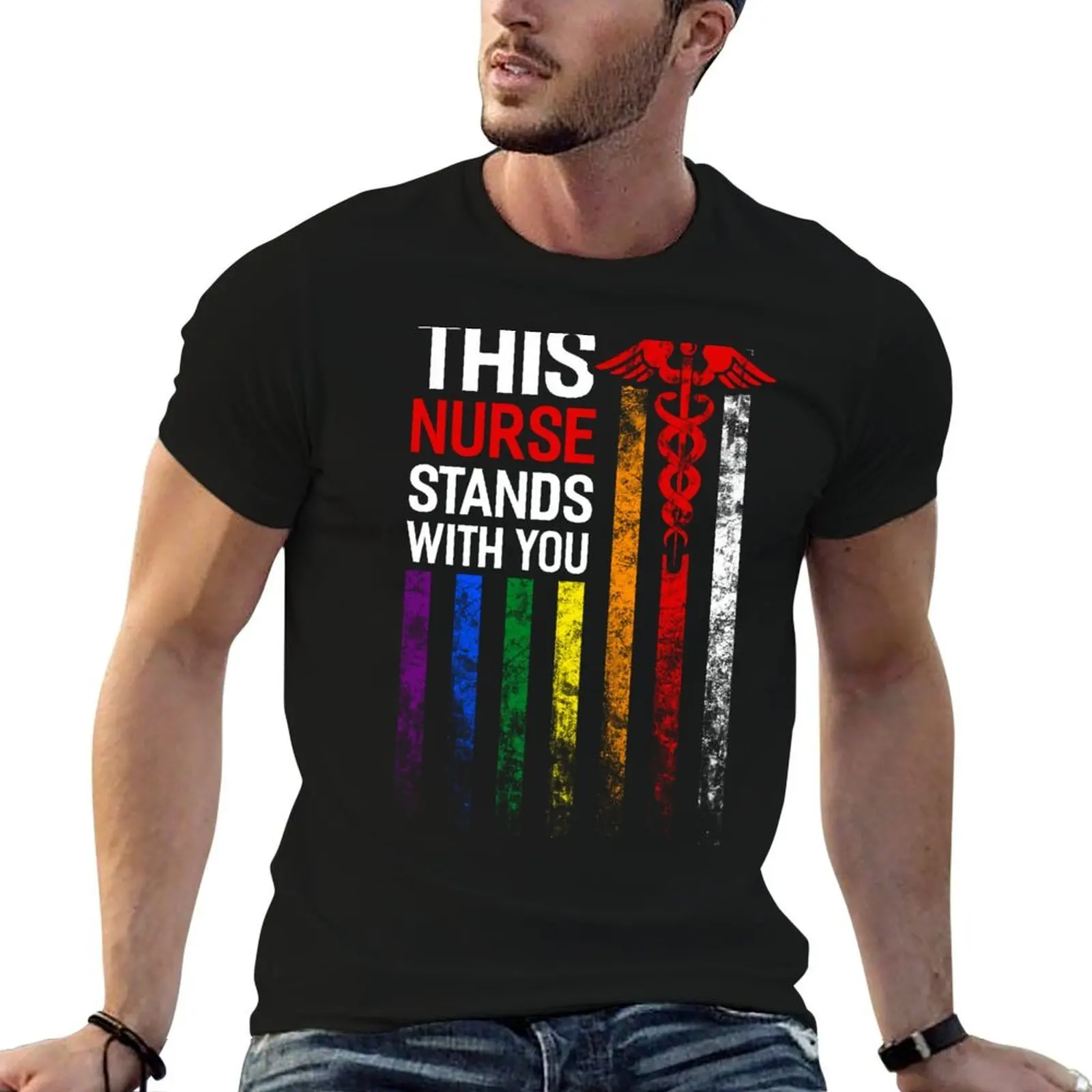 This nurse stands with you LGBT tshirt T-Shirt funny costumes graphic tee shirt Men's t-shirts