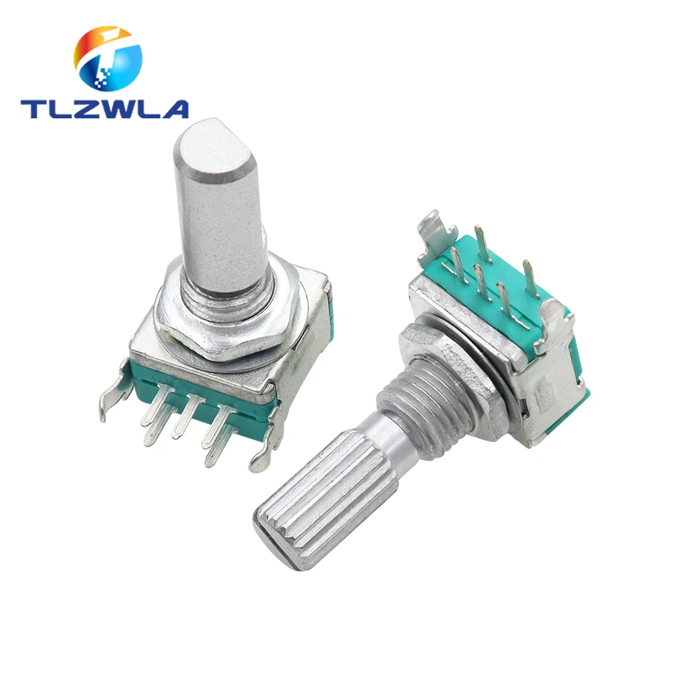 5PCS/Lot EC11 Horizontal Rotary Encoder 15mm 20mm Plum Blossom Shaft D Half Shaft with Switch Digital Potentiometer 20 Bit Pulse
