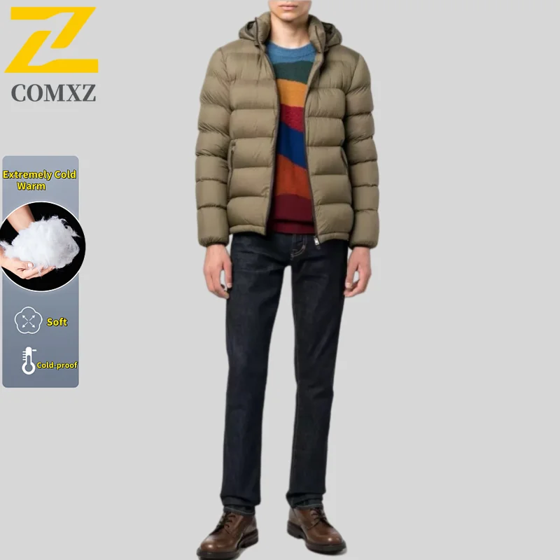 

2025 Winter Puffer Warm Jacket Men's Fashion Soft Cold proof Hooded Parka Coat Casual Snow Windproof Down Cotton Padding Coat