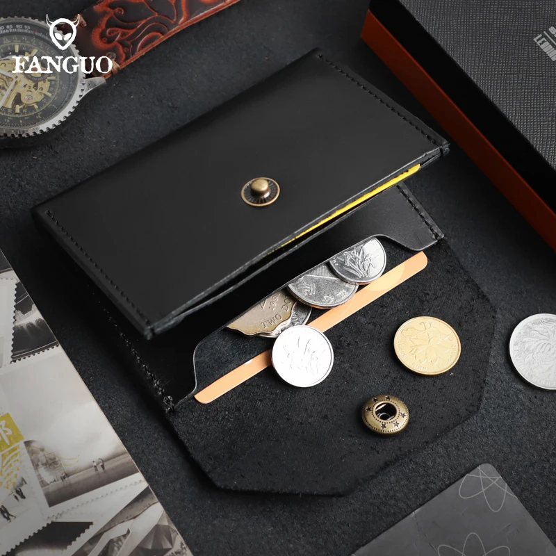 Casual Genuine Leather Coin Purse Double Credit Card Slot Money Bag For Men Women Small Business Card Holder Case Wallet