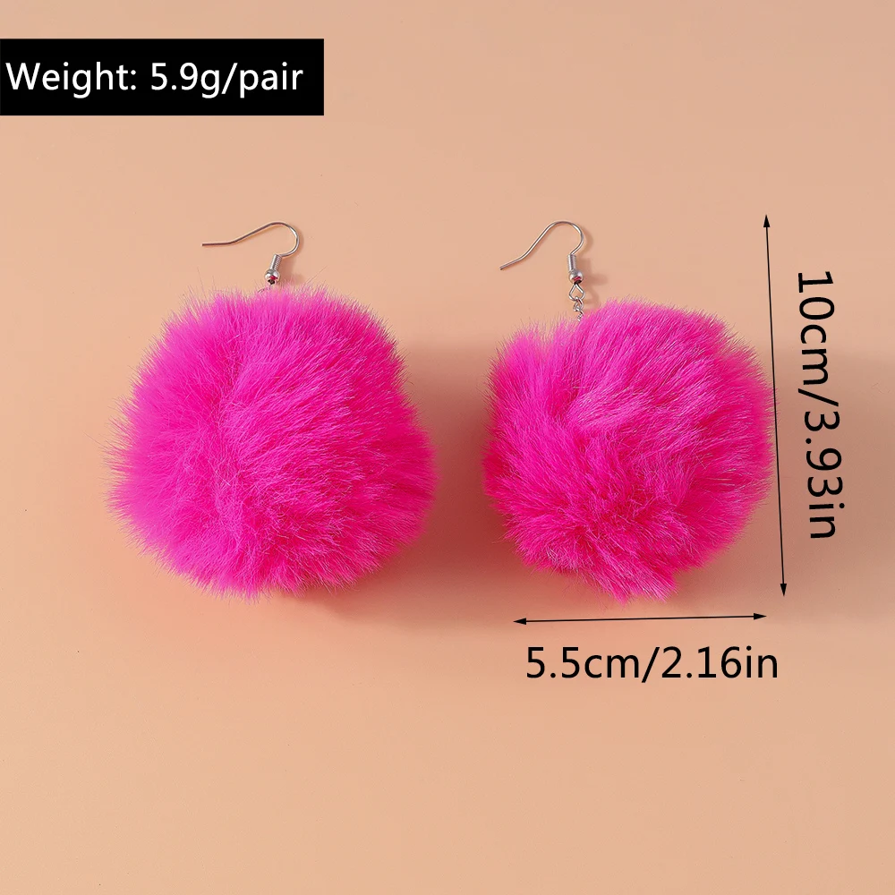Aihua Bunte Flauschige Fell-Pompon-Ohrringe Weiche Kunstfell-Kaninchenball-Ohrringe für Frauen Kinder Schmuck Geschenke – Detail 13