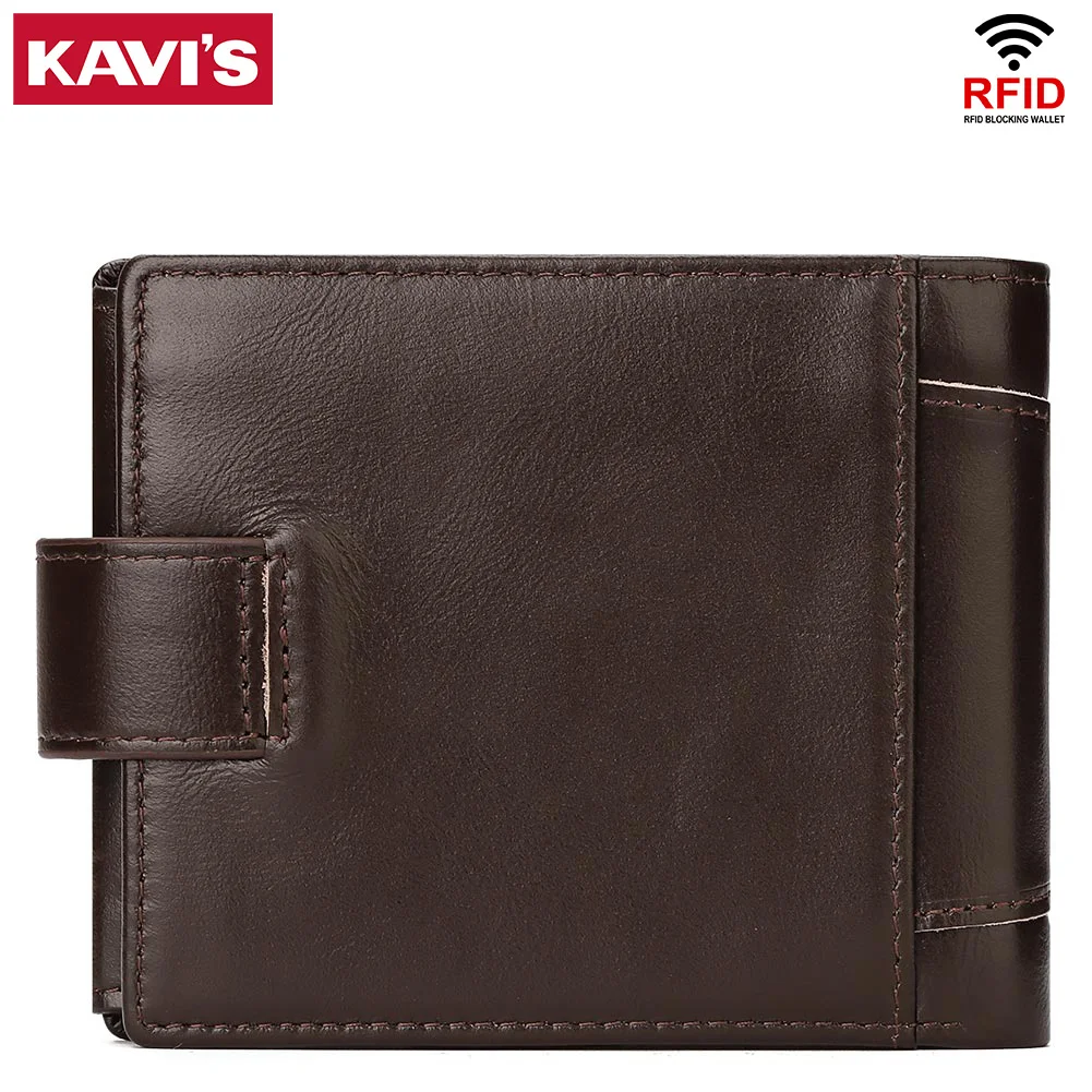 Classic Top Layer Leather Trifold Wallet for Men RFID Blocking Card Holder Purse with 2 ID Compartment Short Male Money Bag