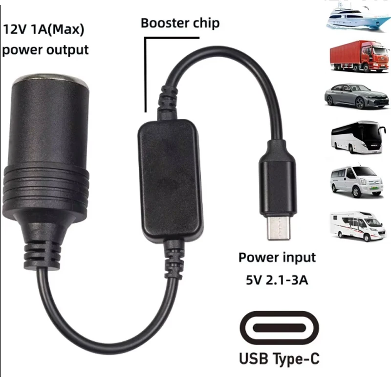 5V USB C to 12V Cigarette Lighter Adapter ,Type C Male to 12V Cigarette Lighter Socket Car Electronics Accessories