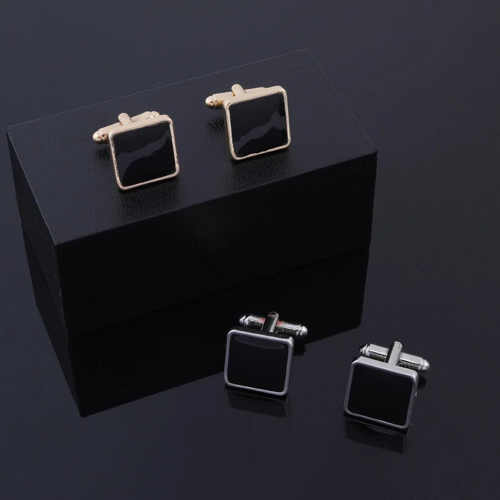 New Trendy Man's Geometric Versatile Square Alloy Black Cufflinks  Business Party Wedding Sleeve Studs Accessories